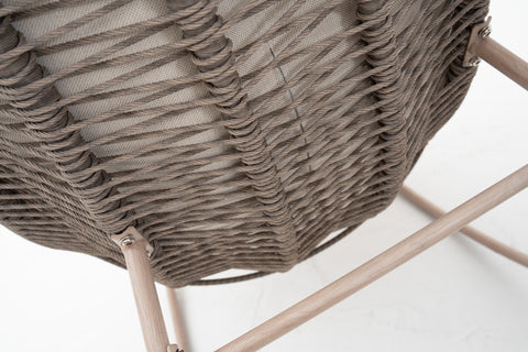 Outdoor Wicker Rocking Chair in Wood-Look Frame & Ivory Cushion