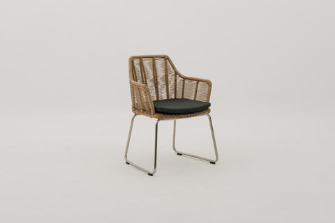 ALMA Synthetic Rattan Wicker Weave Outdoor Dining Armchair with Seat Pad