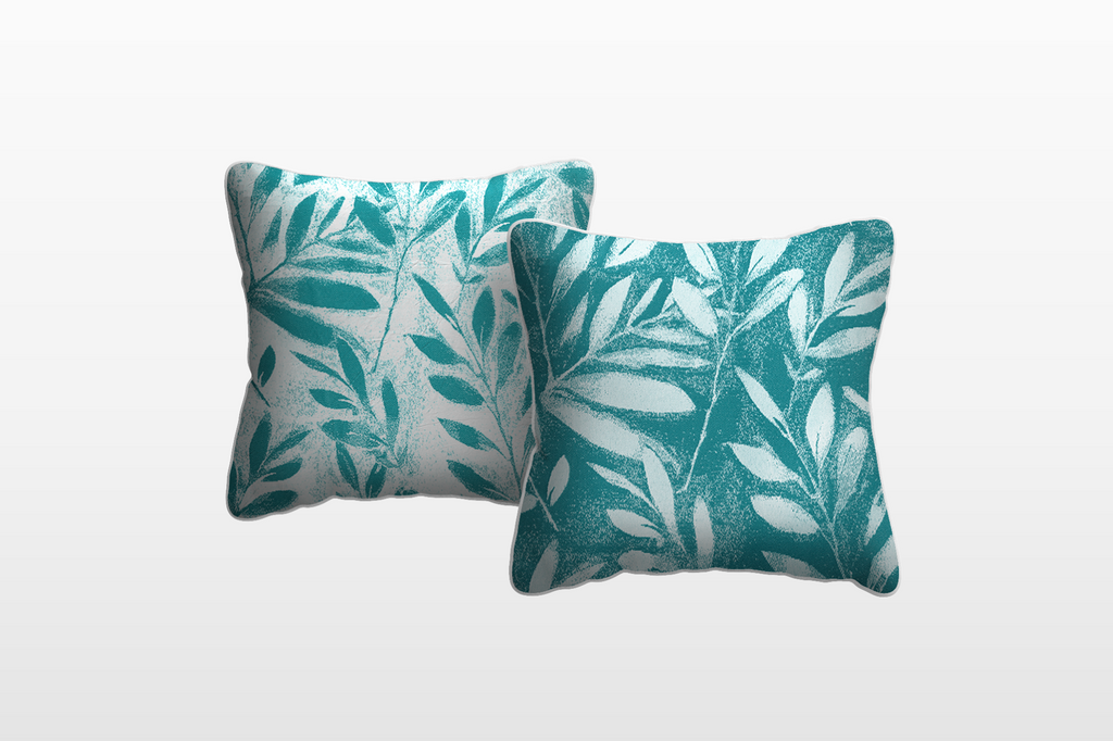 ARTEMIS Outdoor Cushion (Color: Calm Cyan / Motif: Pinnate Leaves)