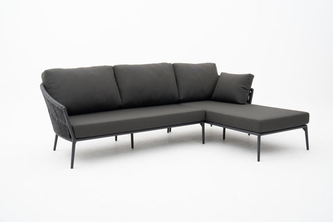 Rope Weave Outdoor L-Sectional Sofa with Seat & Back Cushions