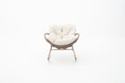 Outdoor Wicker Rocking Chair in Wood-Look Frame & Ivory Cushion