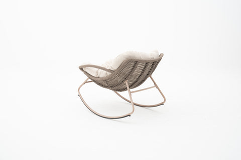Outdoor Wicker Rocking Chair in Wood-Look Frame & Ivory Cushion