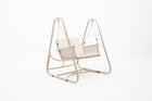 Rope Weave Outdoor Single Swing with Wood-look Frame & Ivory Cushion
