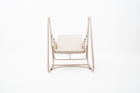 Rope Weave Outdoor Single Swing with Wood-look Frame & Ivory Cushion