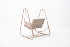 Rope Weave Outdoor Single Swing with Wood-look Frame & Ivory Cushion