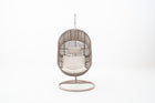 Wicker Weave Outdoor Hanging Chair with Wood-look Frame & Ivory Cushion