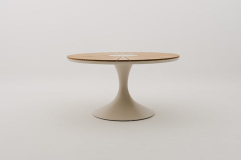 FIJORA Round Outdoor Dining Table in ivory colour with Synthetic Wood & Sintered Stone Top