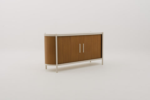 KOROBOX Storage Cabinet with Synthetic Wood Carcass, Tambour Doors & Sintered Stone Top