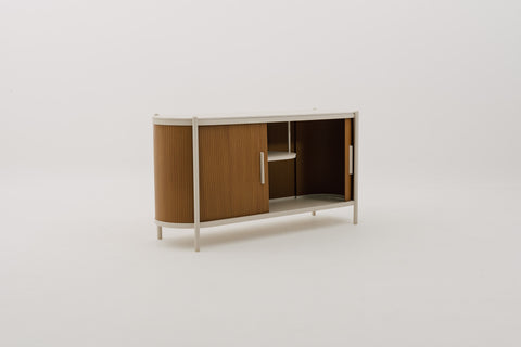 KOROBOX Storage Cabinet with Synthetic Wood Carcass, Tambour Doors & Sintered Stone Top