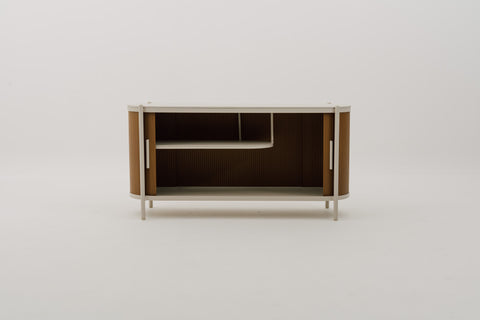 KOROBOX Storage Cabinet with Synthetic Wood Carcass, Tambour Doors & Sintered Stone Top