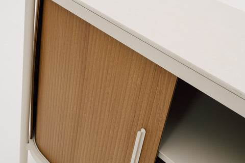 KOROBOX Storage Cabinet with Synthetic Wood Carcass, Tambour Doors & Sintered Stone Top