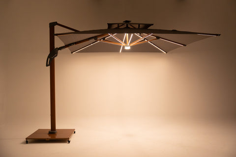 Cantilever Parasol with dual layer square canopy  & LED lights