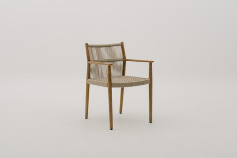 MORENOI Outdoor Rope Weave Dining Armchair in Mahogany Wood Frame