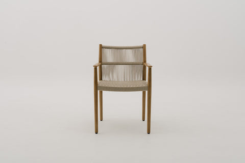 MORENOI Outdoor Rope Weave Dining Armchair in Mahogany Wood Frame