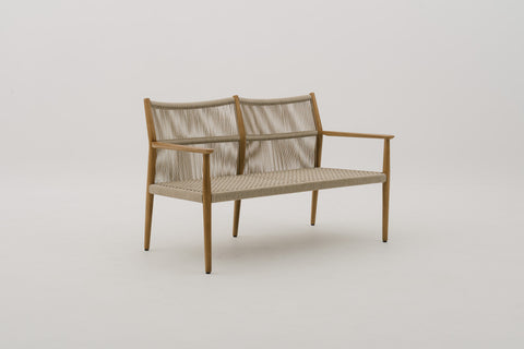MORENOI Outdoor Rope Weave Loveseat in Mahogany Wood Frame