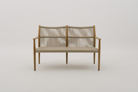 MORENOI Outdoor Rope Weave Loveseat in Mahogany Wood Frame