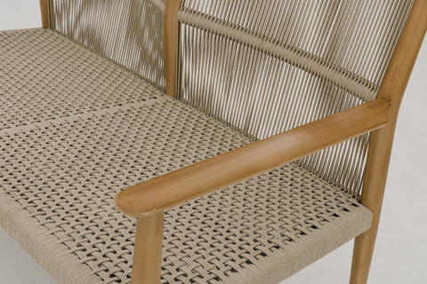 MORENOI Outdoor Rope Weave Loveseat in Mahogany Wood Frame