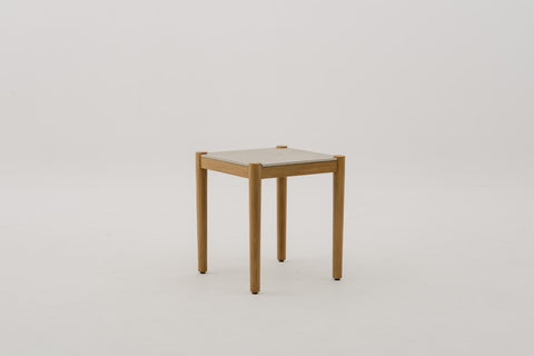 MORENOI Square Outdoor Side Table in Mahogany Wood Frame with Sintered Stone Top