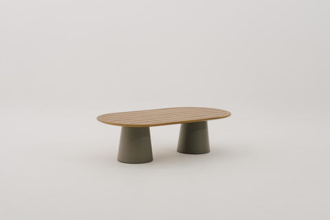 RHODEBELLE Racetrack Oval Outdoor Coffee Table with Mahogany Wood Top