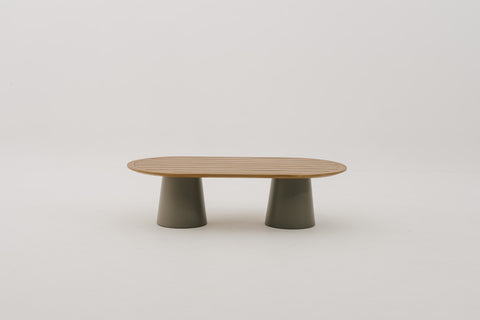 RHODEBELLE Racetrack Oval Outdoor Coffee Table with Mahogany Wood Top