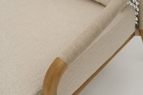RHODEBELLE 3-Seater Rope Weave Outdoor Sofa in Mahogany Wood Frame with Seat & Back Cushions