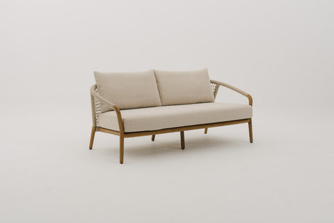 RHODEBELLE 2-Seater Rope Weave Outdoor Sofa in Mahogany Wood Frame with Seat & Back Cushions