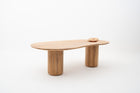 Kidney-Shaped Outdoor Teak Wood Dining Table with Copper Bowl Insert
