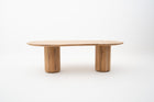 Kidney-Shaped Outdoor Teak Wood Dining Table with Copper Bowl Insert