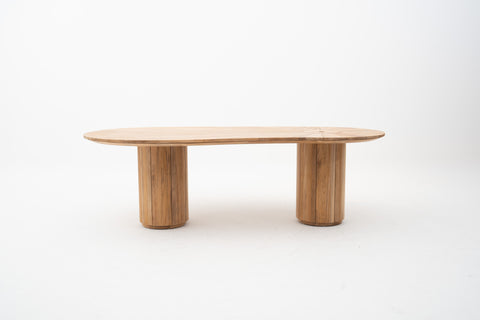 Kidney-Shaped Outdoor Teak Wood Dining Table with Copper Bowl Insert