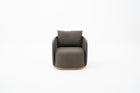 Wicker Weave Outdoor Lounge Chair with textured backrest & mahogany wood base
