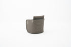 Wicker Weave Outdoor Lounge Chair with textured backrest & mahogany wood base