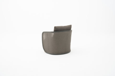 Wicker Weave Outdoor Lounge Chair with textured backrest & mahogany wood base