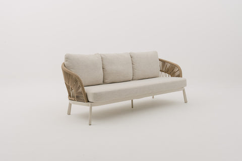 VITORRA 3-Seater Rope Weave Outdoor Sofa with Seat & Back Cushions