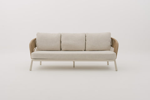 VITORRA 3-Seater Rope Weave Outdoor Sofa with Seat & Back Cushions